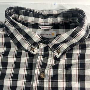 Carhartt Short Sleeve Plaid Shirt. Button down. Black with red stripe plaid 2XL